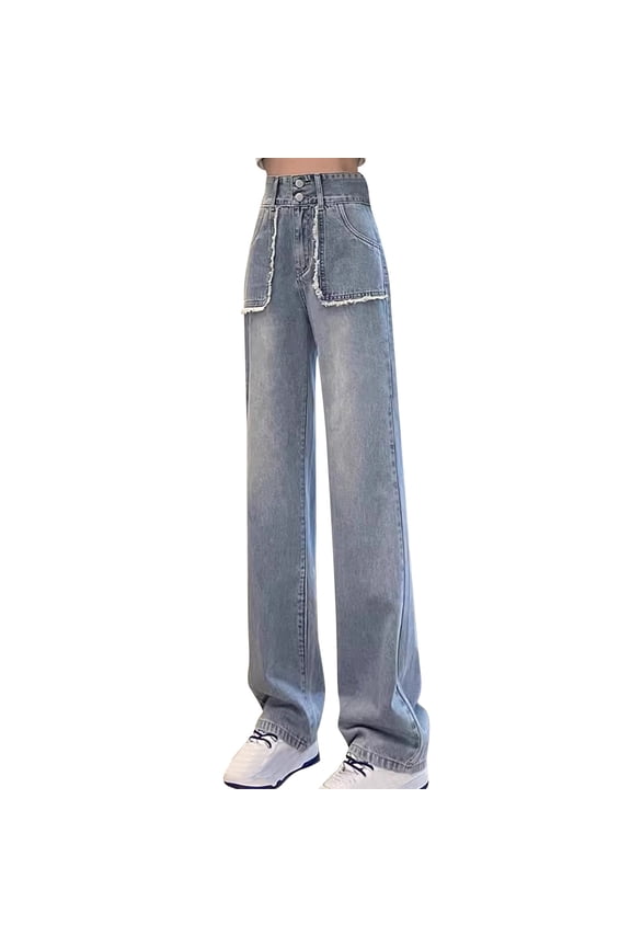 Jeans for Women Tall Length Trendy Wide Straight Leg Jean Pants with Pockets Streetwear High Waisted Stretchy Baggy Loose Denim Pant Fall Fashion Travel Holiday Jeans