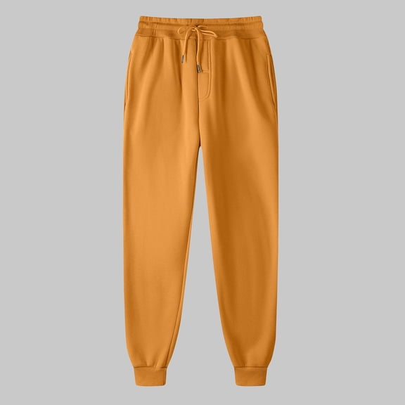Gamivast Joggers for Men with Pockets Terry Mid Rise Elastic Drawstring Sweatpants Full Length Tapered Jogger Pants Rib Cuff Lounge Workout Gym Travel Wear Bottoms Orange XL