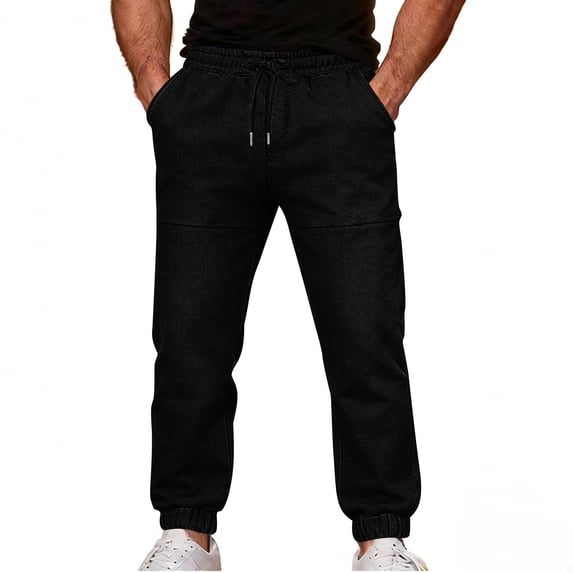 Joggers for Men Elastic Waist Drawstring Pockets Jean Sweatpants Stretch Jogger Pants Cuffed Ankle Casual Daily Work Outdoor Outfits Wear