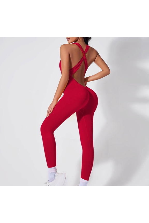 Jumpsuit for Women Yoga Ribbed Butt Lifting High Waisted one Piece Tummy Control Stretchy Gym Workout Jumpsuit Active Outdoor Pants