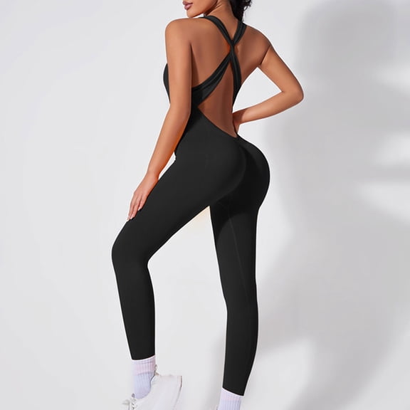 Gamivast Jumpsuit for Women Yoga Ribbed Butt Lifting High Waisted one Piece Tummy Control Stretchy Gym Workout Jumpsuit Active Outdoor Pants