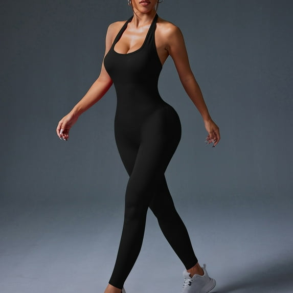 Gamivast Jumpsuit for Women Yoga Ribbed Butt Lifting High Waisted one Piece Tummy Control Stretchy Gym Workout Jumpsuit Active Outdoor Pants