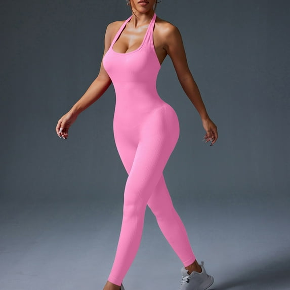 Gamivast Jumpsuit for Women Yoga Ribbed Butt Lifting High Waisted one Piece Tummy Control Stretchy Gym Workout Jumpsuit Active Outdoor Pants
