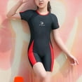 thumbnail image 1 of Gamivast Kid Girl's Short Sleeve One Piece Rash Guard Unitard Wetsuit Style Zip Back Athletic Swimsuit Summer Surfing Beach Wear Modest Bathing Suit, 1 of 7