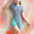 thumbnail image 1 of Gamivast Kid Girl's Short Sleeve One Piece Rash Guard Unitard Wetsuit Style Zip Back Athletic Swimsuit Summer Surfing Beach Wear Modest Bathing Suit, 1 of 9