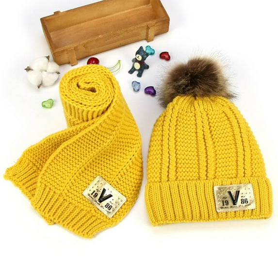 Gamivast Kids Hat And Scarf Set Boys And Girls 2Pcs Children's Warm Knit Beanies Cap with Pom And Long Scarf for 3-16 Years Old 2 Pack Winter Accessories Set Teen Girls