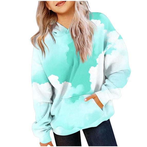 Gamivast Kids Tie Dye Pullover Hoodie Cloud Print Hooded Sweatshirt for Boys Girls Long Sleeve Casual Fashion Tops with Kangaroo Pocket Fall Winter Trendy Streetwear Gray 160