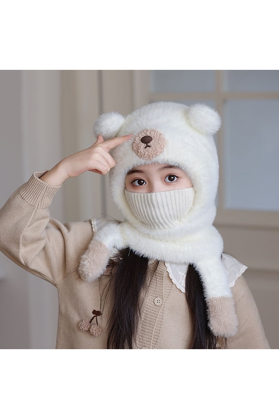 Kids Winter Fleece Balaclava Hat for Boys And Girls Warm Full Face Ski Mask Hood Cap Windproof Fuzzy Fleece Neck Warmer Gaiter Toddler Bear Ear Beanies Hats