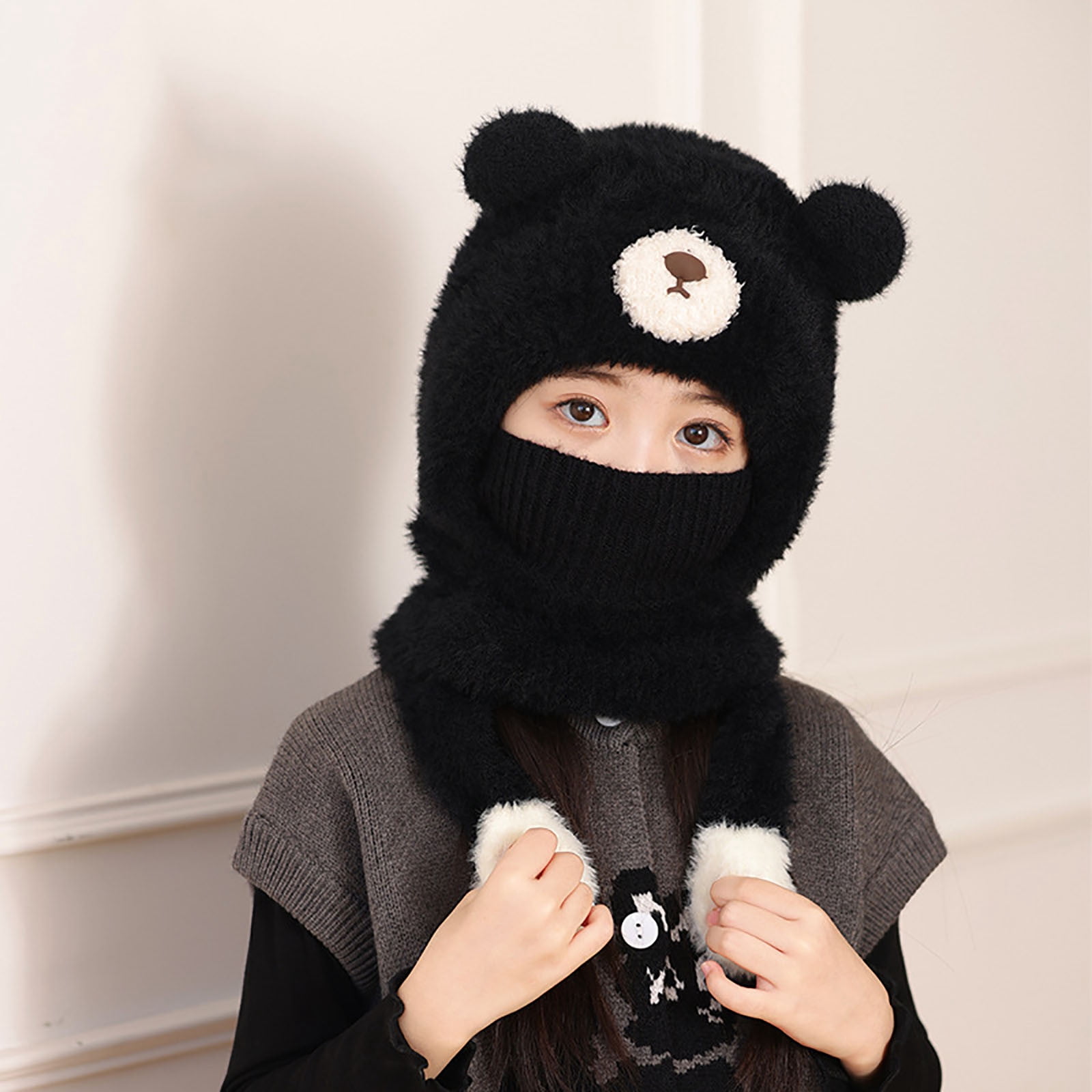 Gamivast Kids Winter Fleece Balaclava Hat for Boys And Girls Warm Full Face Ski Mask Hood Cap Windproof Fuzzy Fleece Neck Warmer Gaiter Toddler Bear Ear Beanies Hats