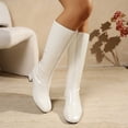 thumbnail image 1 of Gamivast Knee High Boots for Women Faux Leather Boots Side Zip Square Toe Block Heel Dress Boots for Office Work Party Travel Evening formal Footwear White 42, 1 of 7
