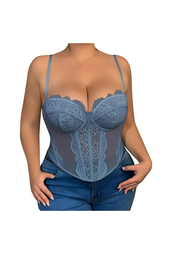Lace Corset Top for Women Plus Size V Neck Spaghetti Strap Bustier Crop Tops Workout Fitted Shapewear Party Streetwear Going Out Party Tops