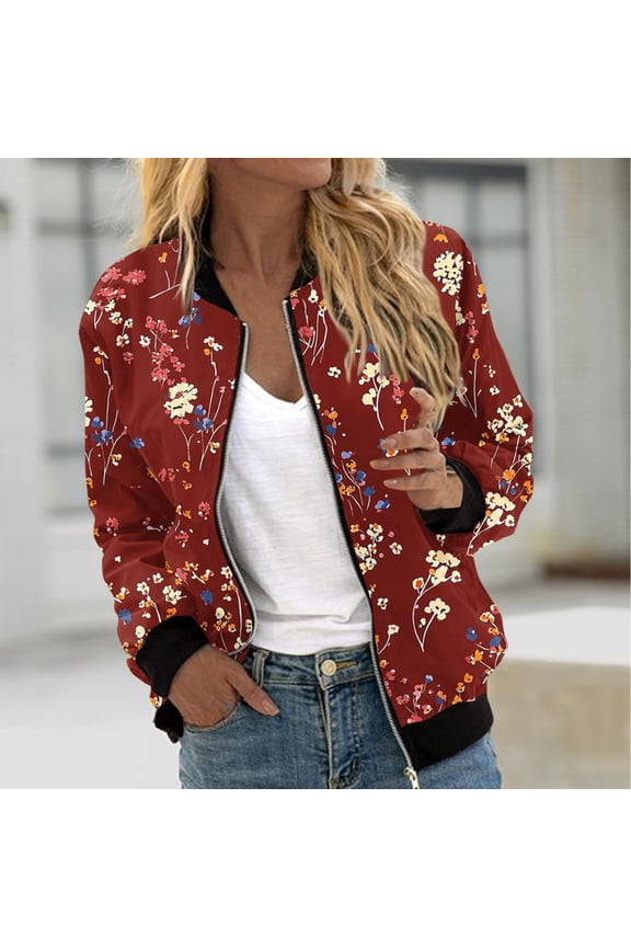 Lightweight Cropped Floral Printed Jackets For Women Casual Long Sleeve Crew Neck Coats With Pockets Fall Fashion 2025 Zip Up Sweatshirts Y2K Tops