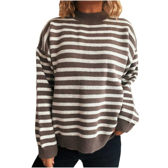 Gamivast Lightweight Loose Striped Ribbed Knit Sweaters for Women Oversized Drop Shoulder Long Sleeve Pull Over Sweatshirts Trendy Fall 2025 Winter Chunky Pullover Sweater
