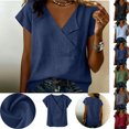 thumbnail image 1 of Gamivast Linen Blouses for Women Loose Fit Wrap V-Neck Summer Blouses Short Sleeve Tunic Tops Solid Linen Texture Soft Work Daily Wear Outfits, 1 of 8