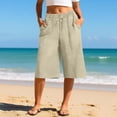 thumbnail image 1 of Gamivast Linen Capri Pants for Women Cropped Wide Leg High Waisted Flowy Pants Drawstring Elastic Waist Culotte Pants with Pockets for Vacation Casual Days Breathable Lounge Beach Wear, 1 of 6