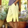 thumbnail image 1 of Gamivast Linen Capri Shorts for Women Gradient Drawstring Elastic Waist Breathable Pants with Flap Pockets for Weekend Lounge Beach Trips Relaxed Summer Wear, 1 of 5