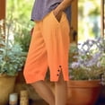 thumbnail image 1 of Gamivast Linen Capri Shorts for Women Gradient Drawstring Elastic Waist Breathable Pants with Flap Pockets for Weekend Lounge Beach Trips Relaxed Summer Wear, 1 of 5