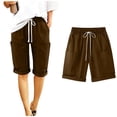 thumbnail image 1 of Gamivast Linen Carpis for Women Elastic Drawstring Waist Loose Fit Cropped Pants with Pockets Rolled Hem Knee Length Casual Capris Lightweight Travel Vacation Lounge Everyday Wear, 1 of 8