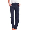 thumbnail image 1 of Gamivast Linen Casual Pants For Women Dstring Elastic Waist Patch Pockets Work Pants Straight Leg Summer Pants Solid Loose Fit Lightweight Daily Wear, 1 of 5
