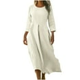 thumbnail image 1 of Gamivast Linen Dresses for Women Loose Fit Crewneck Long Sleeve Dress Casual Maxi A-Line Linen Dress Solid Flowy Swing Dress for Summer Vacation, 1 of 10