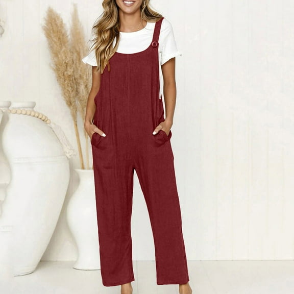 Gamivast Linen Jumpsuits for Women Wide Leg Jumpers Casual Sleeveless Overalls Beach Vacation One Piece with Pockets Summer Fashion Outfits 2026