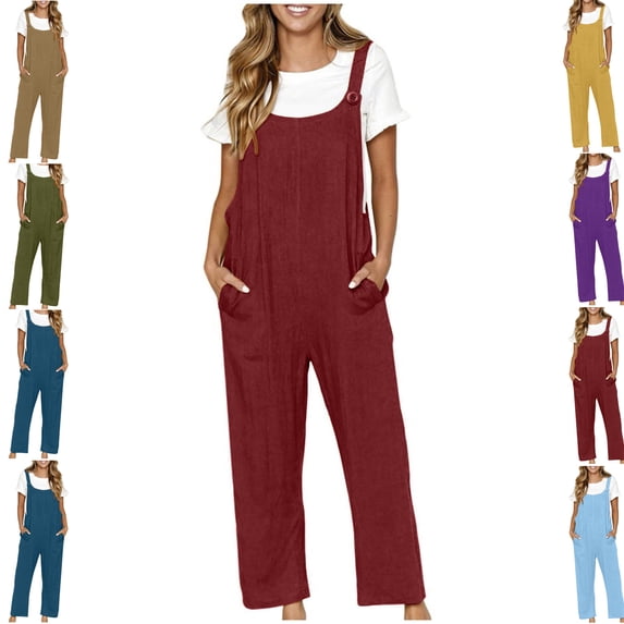 Gamivast Linen Jumpsuits for Women Wide Leg Jumpers Casual Sleeveless Overalls Beach Vacation One Piece with Pockets Summer Fashion Outfits 2026