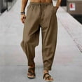 thumbnail image 1 of Gamivast Linen Pants for Men Baggy Loose Wide Leg Sweatpants with Pockets Beach Comfortable Elastic Waist Trousers Outdoor Work Drawstring Active Joggers, 1 of 3