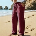 thumbnail image 1 of Gamivast Linen Pants for Men Straight Leg Lightweight Casual Pants with Pockets Drawstring Elastic Waist Loose Fit Pants Beach Vacation Lounge Summer Wear, 1 of 7