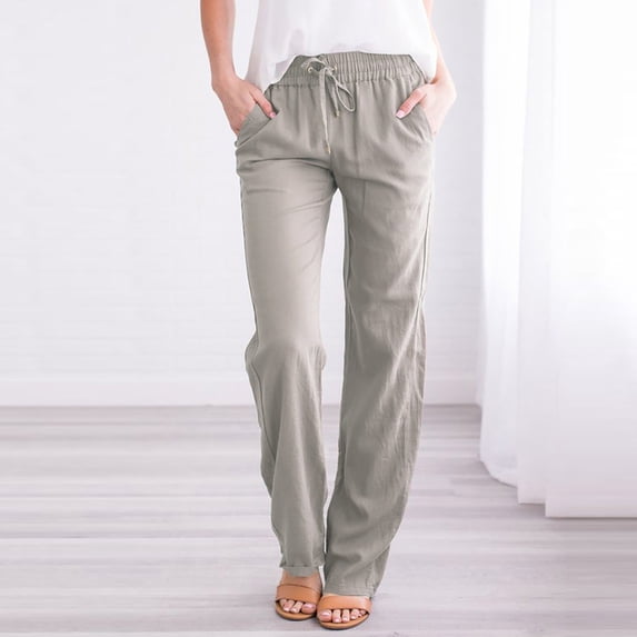 Gamivast Linen Pants Women Plus Size High Waisted Summer Straight Leg Casual Loose Trousers with Pockets Flowy Drawstring Beach Pant Work Outfits 2026