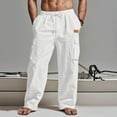 thumbnail image 1 of Linen Pants for Men Elastic Waist Drawstring Cargo Pants Loose Fit Multi Pockets Beach Pants Breathable Soft Summer Vacation Outfits, 1 of 6