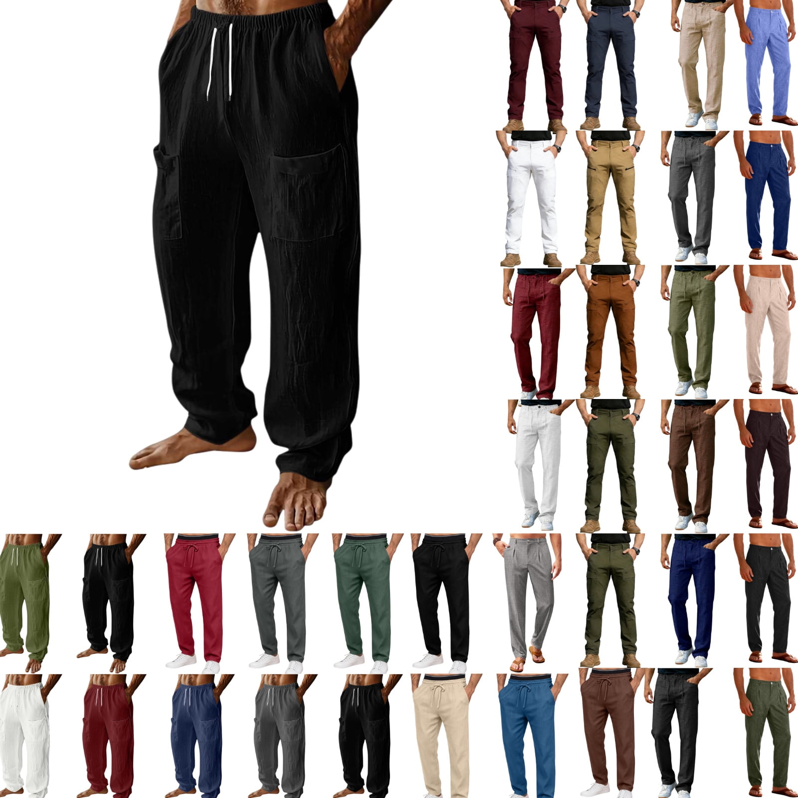 Gamivast Linen Pants for Men Straight Leg DSrawstring Casual Trousers ...