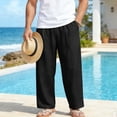 thumbnail image 1 of Gamivast Linen Pants for Men Straight Leg Mid Rise Drawstring Elastic Waist Breathable Lightweight Beach Pants with Pockets Resort Vacation Wear, 1 of 8