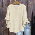 thumbnail image 1 of Gamivast Linen Ruffled Blouses for Women Dressy Casual V-Neck Button Down Shirts Bell Sleeve Summer Tops Solid Textured Cute Blouses Daily Outfits, 1 of 8