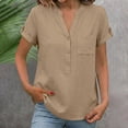 thumbnail image 1 of Gamivast Linen Shirts for Women Split V Neck Short Sleeve Loose Fit Linen Tops Button Front Blouses Short Sleeve Casual Summer Tops Vacation Daily Wear outfits, 1 of 9