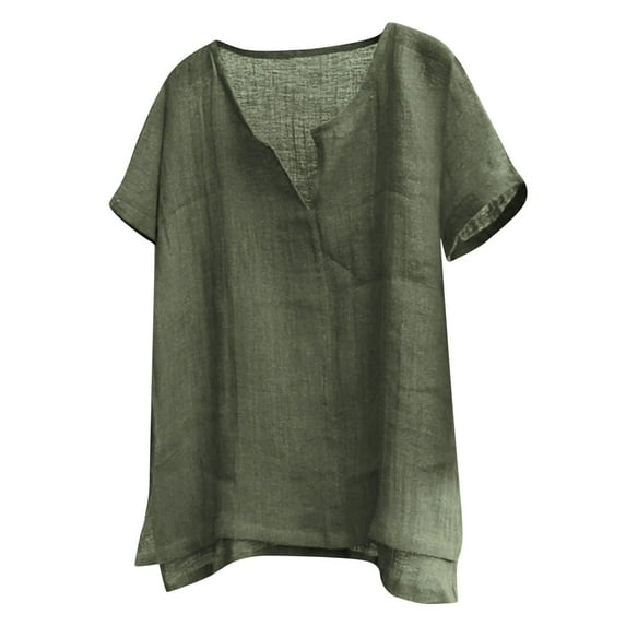 Gamivast Linen Shirts for Men Loose Fit Split Neck Linen Shirts Lightweight Short Sleeve Tee Shirts Solid Color Breathable Summer Vacation Outfits