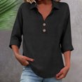 thumbnail image 1 of Gamivast Linen Shirts for Women Dressy Casual Roll 3/4 Sleeve Tops V Neck Loose Casual Blouses Comfy Solid Tunic Tees Summer Beach outfits, 1 of 5