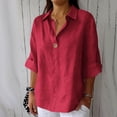 thumbnail image 1 of Gamivast Linen Shirts for Women Loose Fitting Lapel Collar V Neck Dressy Casual Blouses Trendy 3/4 Sleeve Tunic Beach Tee Summer Office outfits, 1 of 5