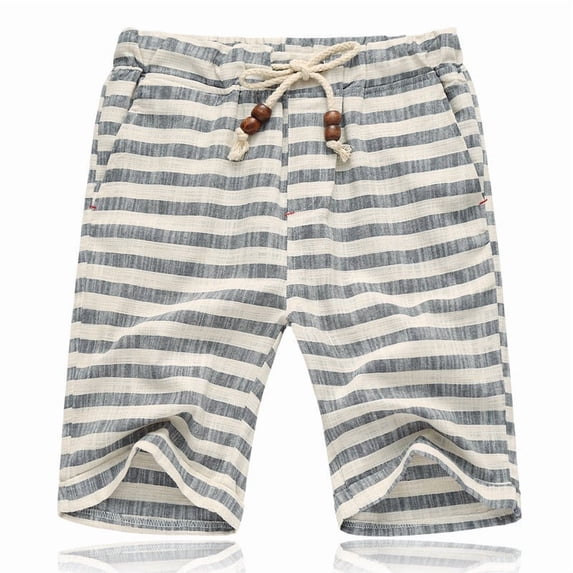 Gamivast Linen Shorts for Men Striped High Waisted Lightweight Elastic Waist Shorts with Pockets Relaxed Fit Drawstring Lounge Bermuda Beach Shorts Vacation Casual Summer Bottoms Gray L