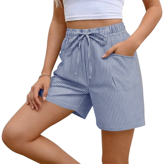 Gamivast Linen Shorts for Women Drawstring Lightweight Breathable High Waisted Elastic Waist Beach Shorts with Pockets Casual Summer Mid Thigh Relaxed Fit Summer Shorts Vacation Wear