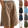 thumbnail image 1 of Gamivast Linen Shorts for Women Flowy High Elastic Waist Bermuda Shorts Side Split Wide Leg Shorts with Pockets Summer Beach Vacation Wear Comfy Pants, 1 of 7