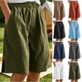 thumbnail image 1 of Gamivast Linen Shorts for Women Flowy High Elastic Waist Bermuda Shorts Side Split Wide Leg Shorts with Pockets Summer Beach Vacation Wear Comfy Pants, 1 of 7