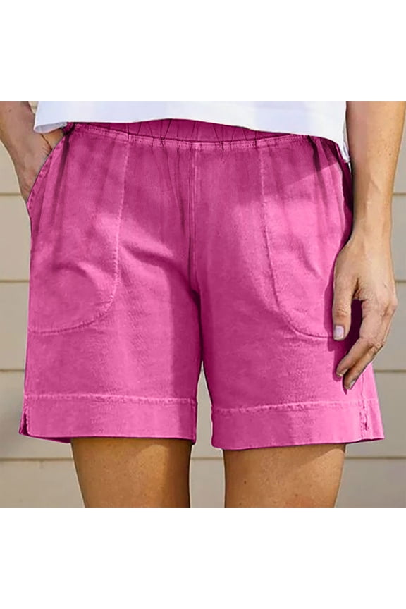 Linen Shorts for Women High Waisted Pull on Bermuda Shorts Relaxed Fit with Pockets Summer Shorts for Casual Vacation Lounge Beach Travel Lightweight Wear