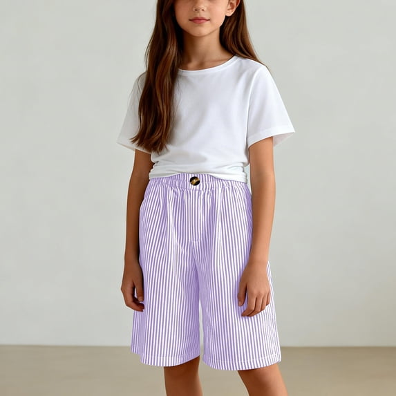 Gamivast Linen Shorts for Girls Wide Leg High Waisted Elastic Waist Breathable Blue Gingham Bermuda Shorts with Pockets Summer Beach Vacation Outfit