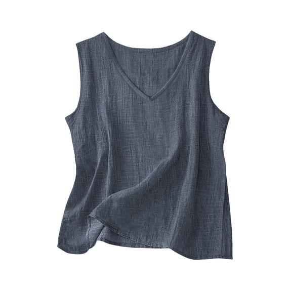Gamivast Linen Tank Tops for Women Deep V Neck Sleeveless Casual Going Out Tops Basic Solid Texture Loose Fit Soft Stretchy Layering Summer Spring Blouses