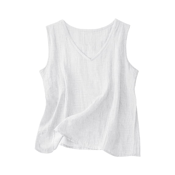 Gamivast Linen Tank Tops for Women V Neck Sleeveless Casual Summer Beach Vacation Layering Tops Loose Fit Solid Pattern Textured Fabric Breathable Lightweight Shirts