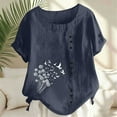 thumbnail image 1 of Gamivast Linen Tops for Women Casual Dressy Short Sleeve Floral Print Side Button Shirts Relaxed Fitting Crew Neck Blouses Summer Boho outfits, 1 of 5