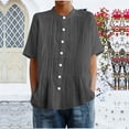 thumbnail image 1 of Gamivast Linen Tops for Women Relaxed Button Down Short Sleeve Pleated Blouses Casul Dressy Stand Collar Comfy Beach Shirts Summer Fashion outfits, 1 of 6