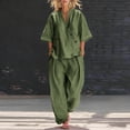 thumbnail image 1 of Gamivast Linen Two Piece Outfits Womens Half Sleeve Henley V-Neck Linen Tops and High Waisted Wide Leg Flowy Linen Pants Lightweight Breathable with Pockets Summer Beach Vacation Lounge Wear, 1 of 8