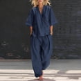 thumbnail image 1 of Gamivast Linen Two Piece Outfits Womens Half Sleeve Henley V-Neck Linen Tops and High Waisted Wide Leg Flowy Linen Pants Lightweight Breathable with Pockets Summer Beach Vacation Lounge Wear, 1 of 8