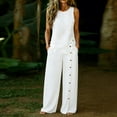 thumbnail image 1 of Gamivast Linen Two Piece Outfits Womens Sleeveless Asymmetrical Button Linen Tops and High Waisted Wide Leg Flowy Linen Pants Lightweight Breathable with Pockets Summer Beach Vacation Summer Outfits, 1 of 7